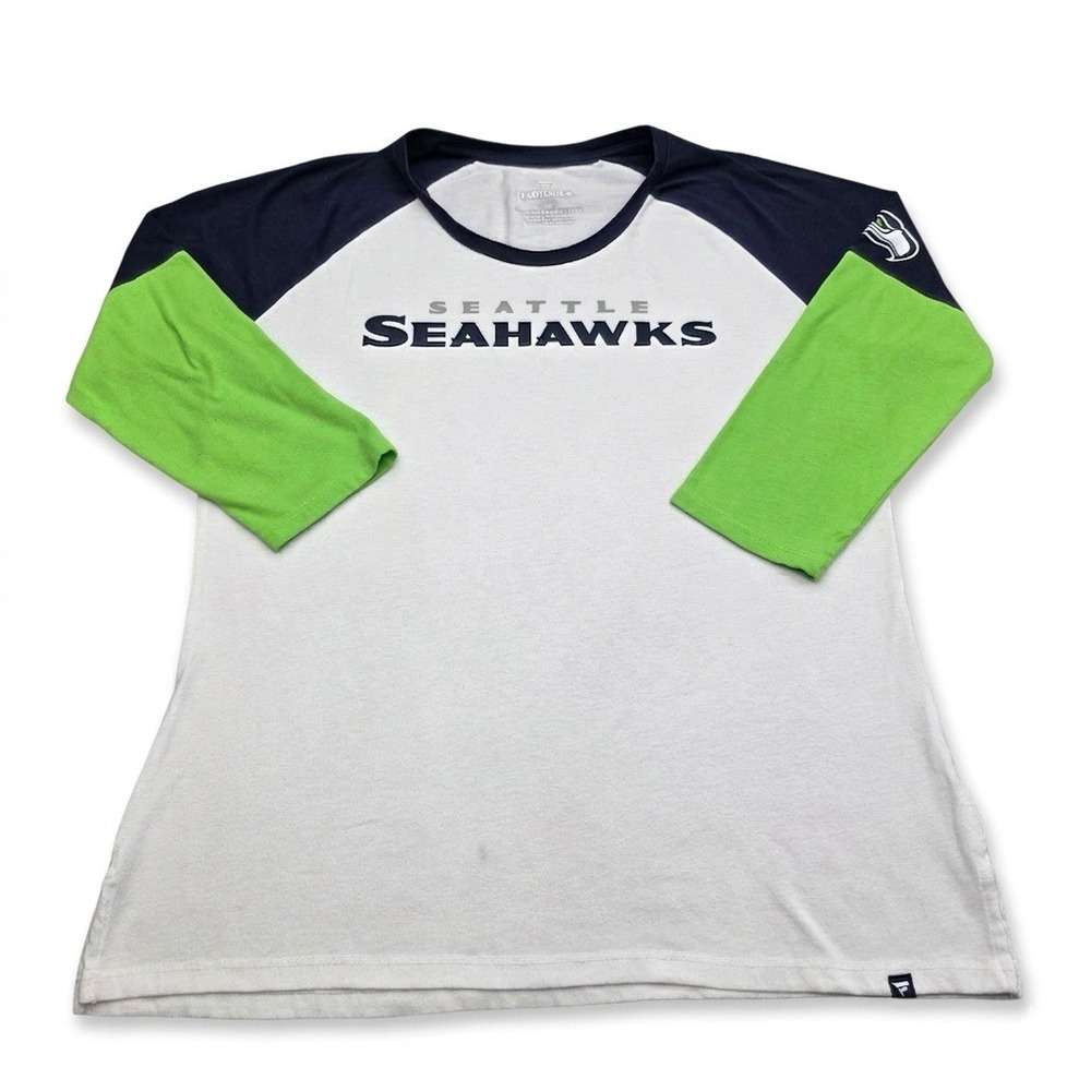 Seattle Seahawks Fanatics Women's Large L Colorblock Raglan 3/4 Sleeve Shirt NFL